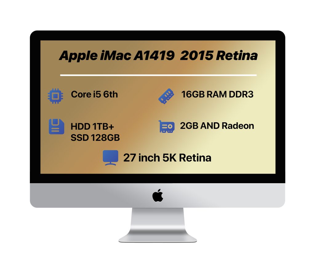 Apple iMac A1419 27" 5K 2015 | i5-Ram 16GB-HDD 1TB+SSD 128GB-VGA 2GB